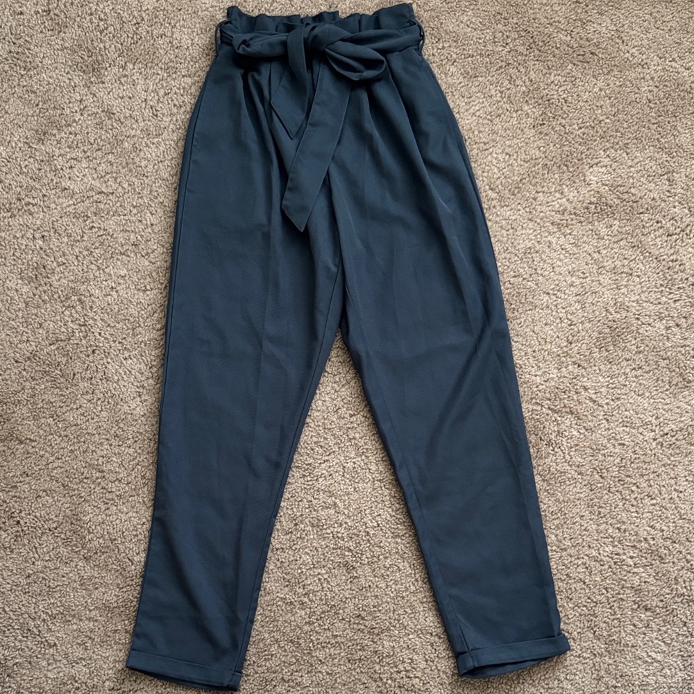 Paper Crane Charcoal Grey Paperbag Straight Leg Pants